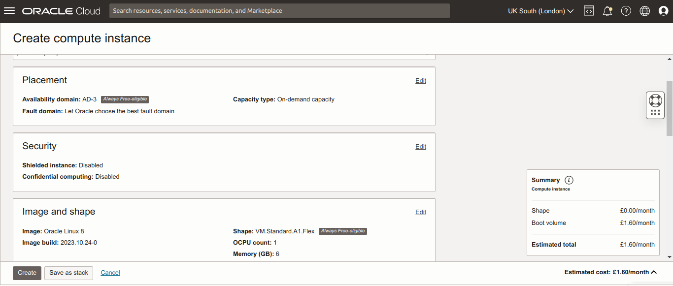 creating a VM in oracle cloud